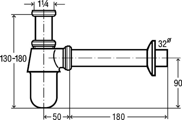 Toruga sifoon valamu põhjaklapile, 1¼" x 32 mm - Image 3